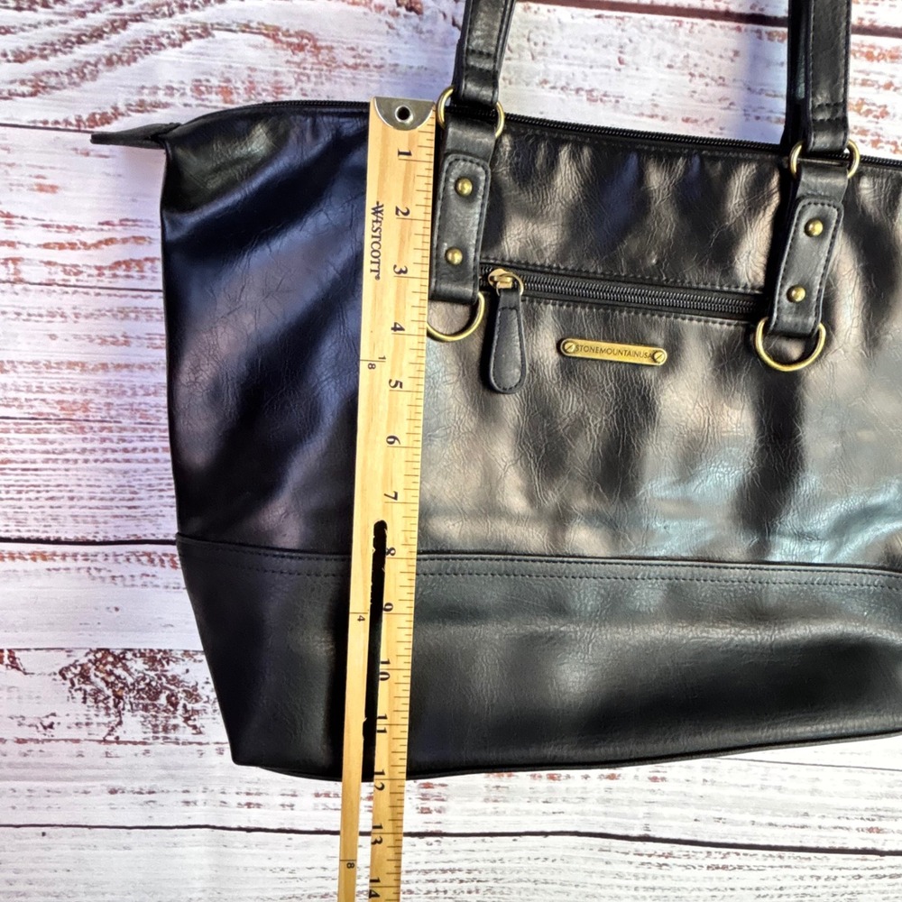 Classic Minimalist Tote Bag‎ Stone Mountain USA Large Black Faux Leather - Picture 8 of 15